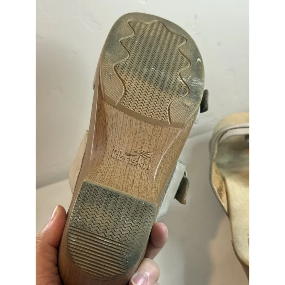 Dansko Sophie Taupe Leather Wedge Sandals US 9.5 10 2.25